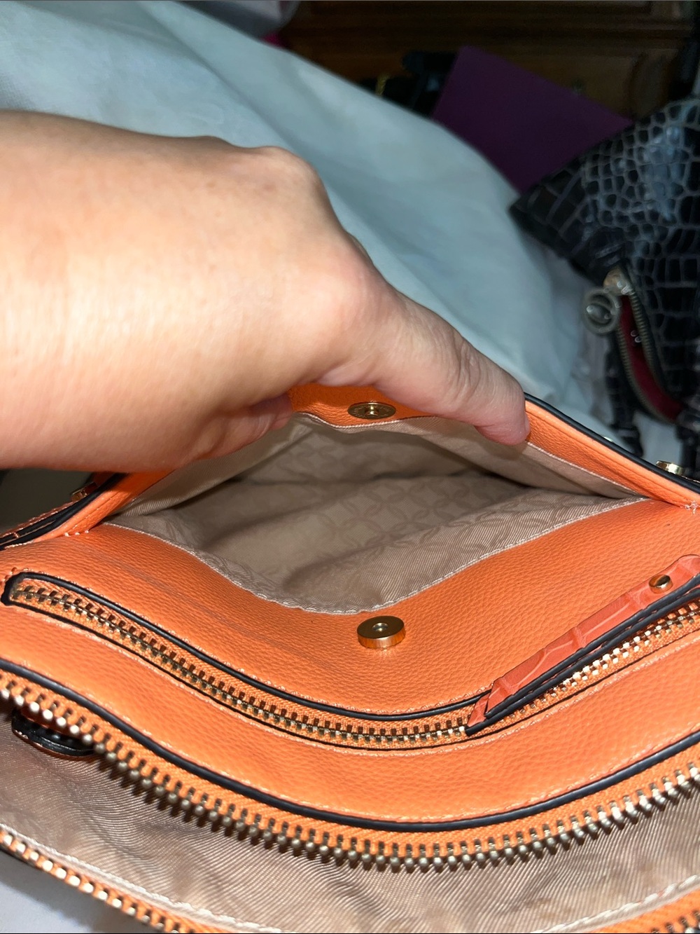 Dana Buchman Bright Orange Pebbled Leather Crossbody - Picture 9 of 12